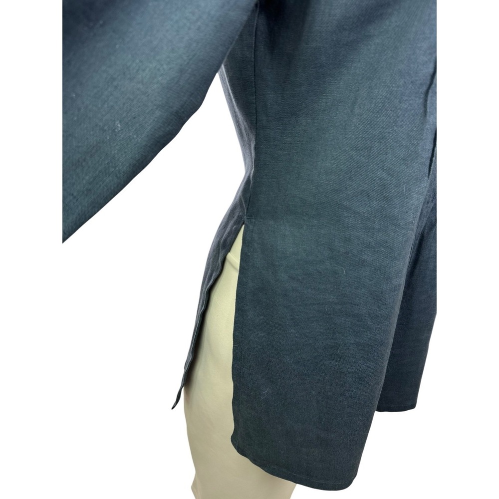 Willi Smith Blue Tunic Blouse Sz 6 100% Linen Button Front Stand Up Collar - Picture 4 of 6